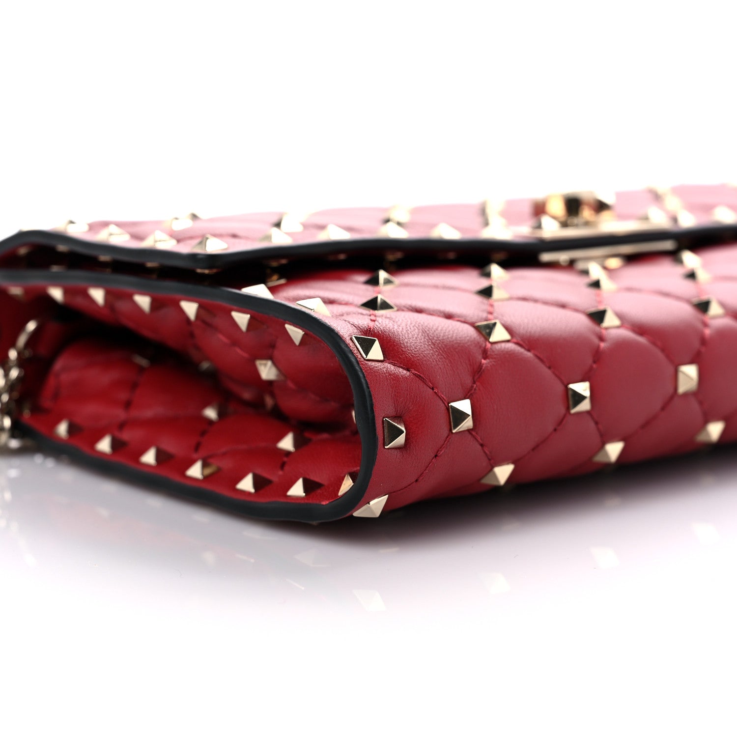 Valentino Garavani Nappa Rockstud Spike Wallet on Chain Rubino 7 of 8