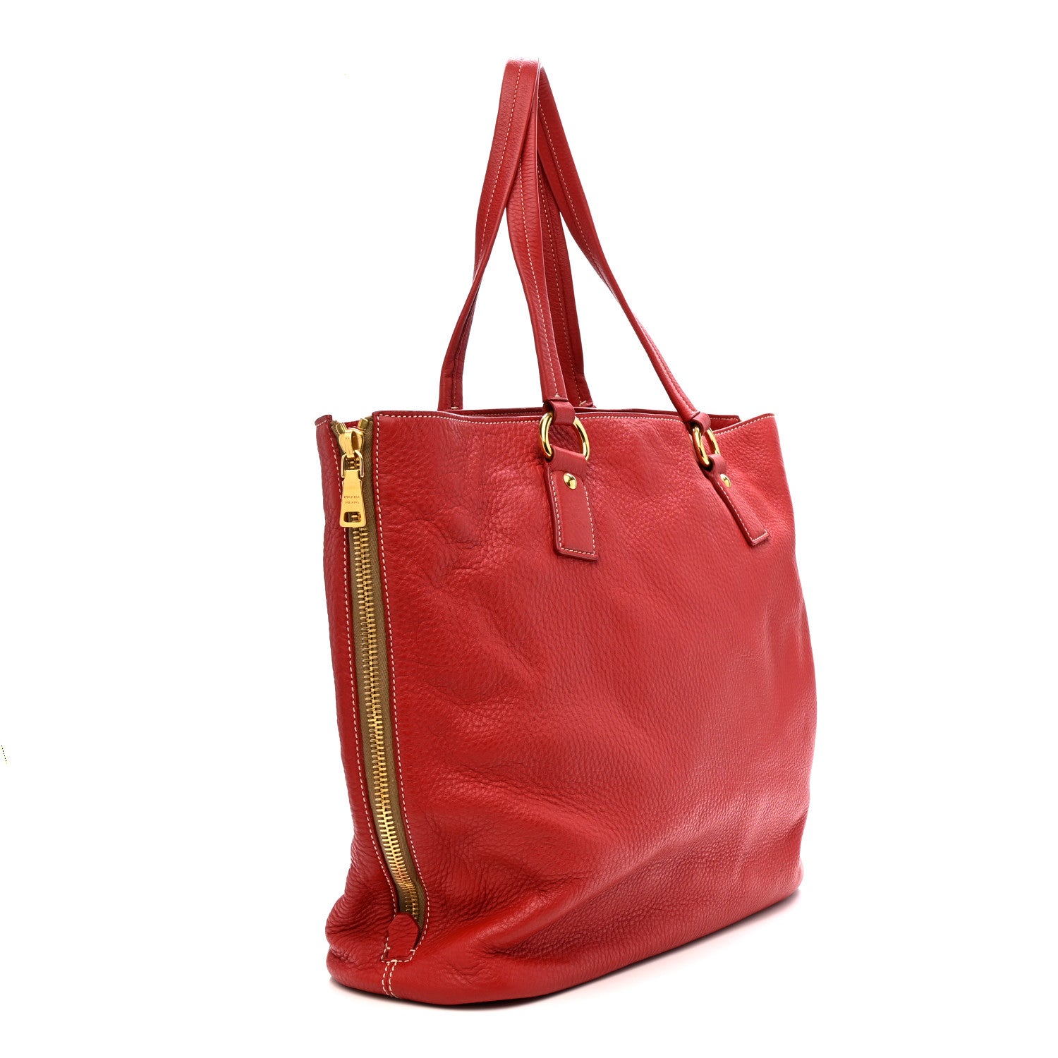 Prada Vitello Daino Side Zip Shopper Tote Fuoco 3 of 11