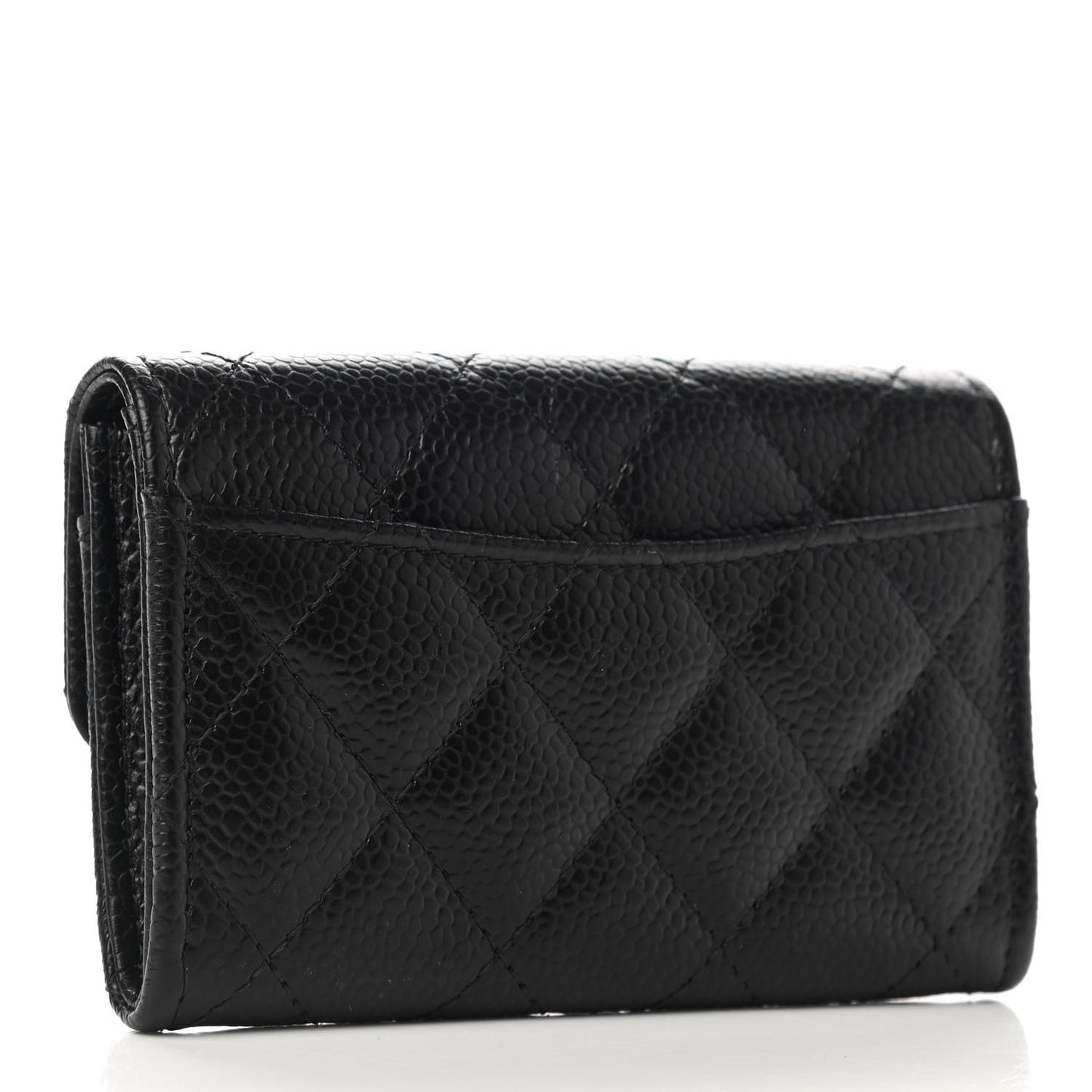 Caviar Quilted Flap Card Holder Wallet Black