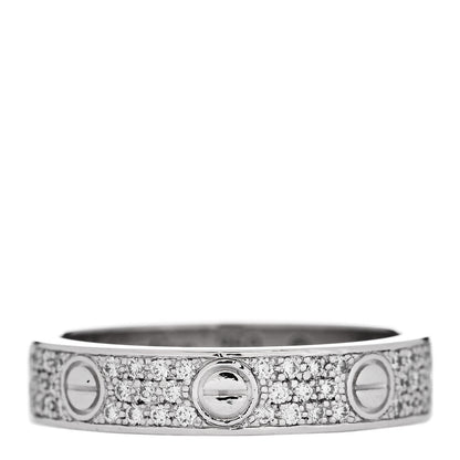 Cartier 18K White Gold Diamond 4mm LOVE Wedding Paved Band Ring 51 5.75 1 of 4