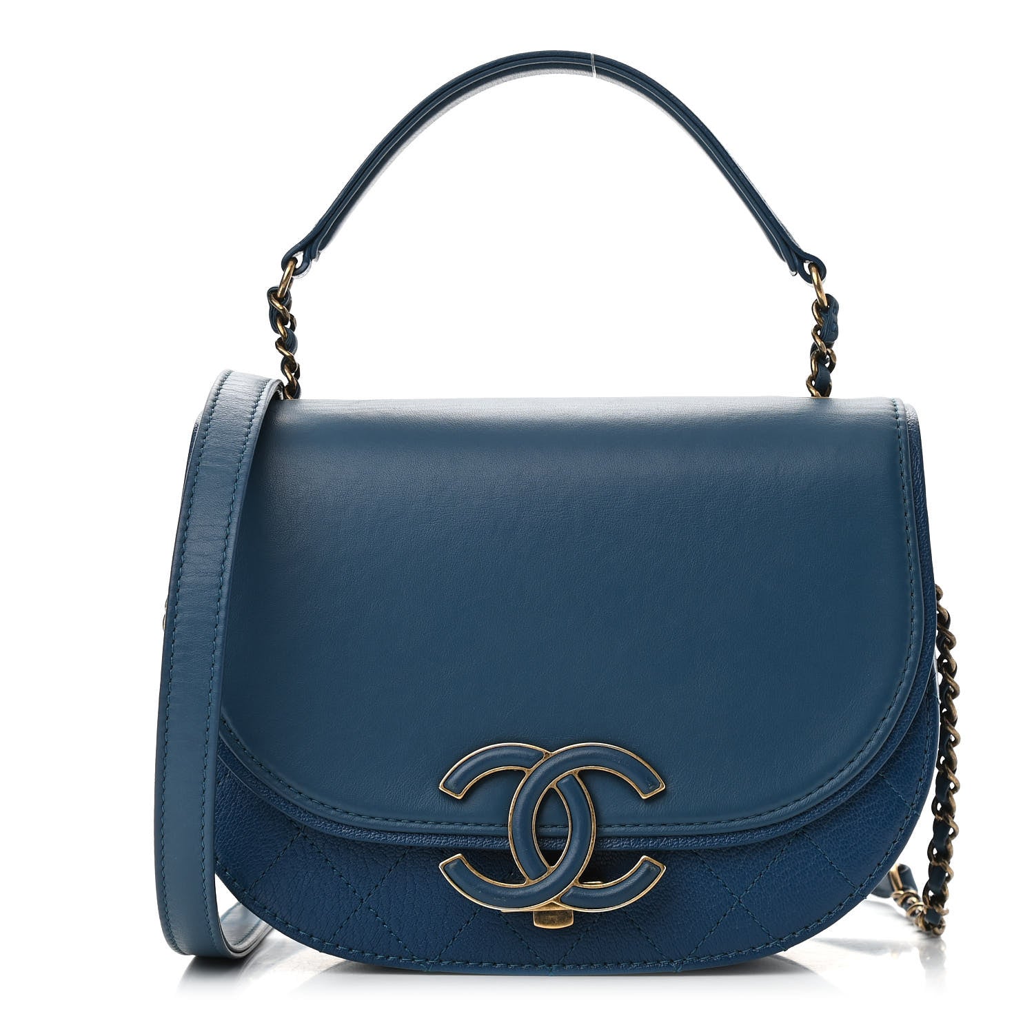 Chanel Shiny Calfskin Goatskin Quilted Medium Coco Curve Messenger Flap Navy 1 of 11