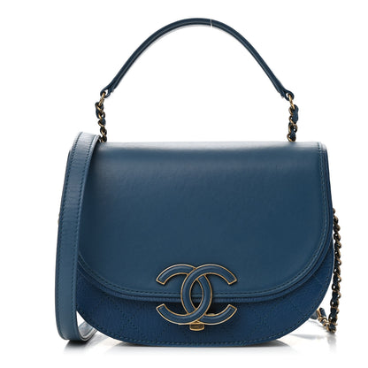 Chanel Shiny Calfskin Goatskin Quilted Medium Coco Curve Messenger Flap Navy 1 of 11
