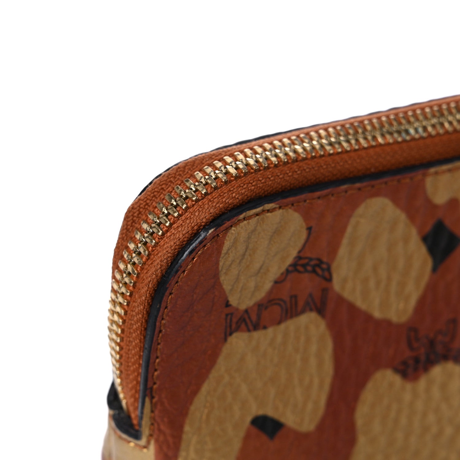 MCM Visetos Metallic Leopard Print Large Stark Wristlet Pouch Cognac 8 of 15