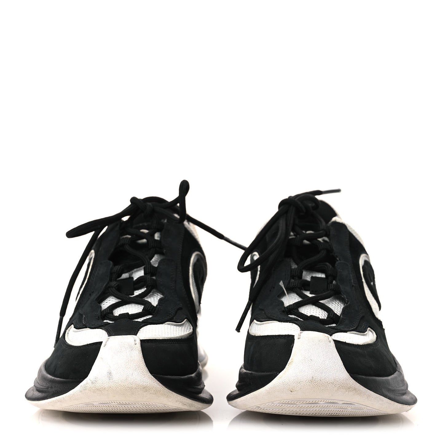Technical Knit Fabric Suede Calfskin Womens Gucci Run Sneakers 38 Black White