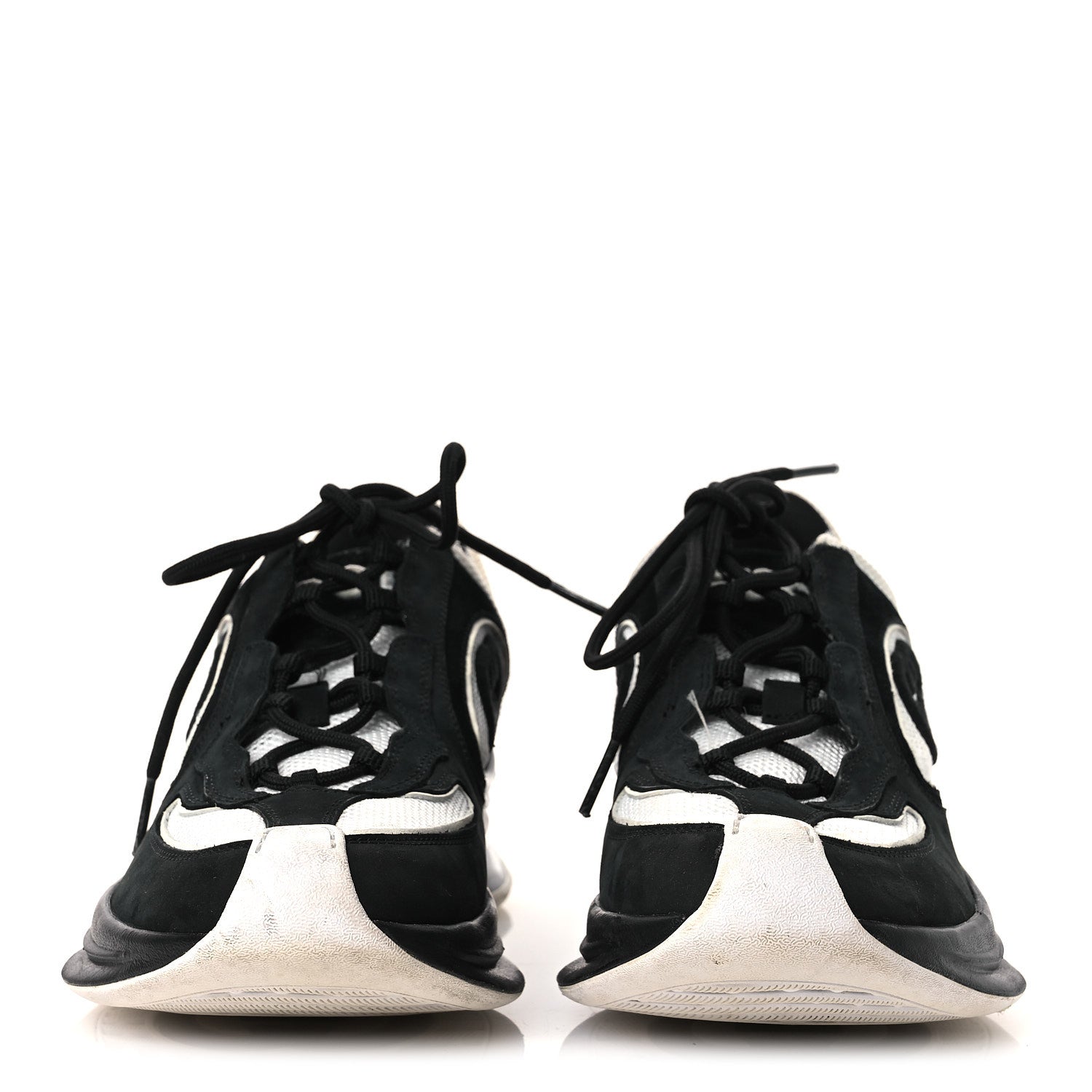 Gucci Technical Knit Fabric Suede Calfskin Womens Gucci Run Sneakers 38 Black White 3 of 12