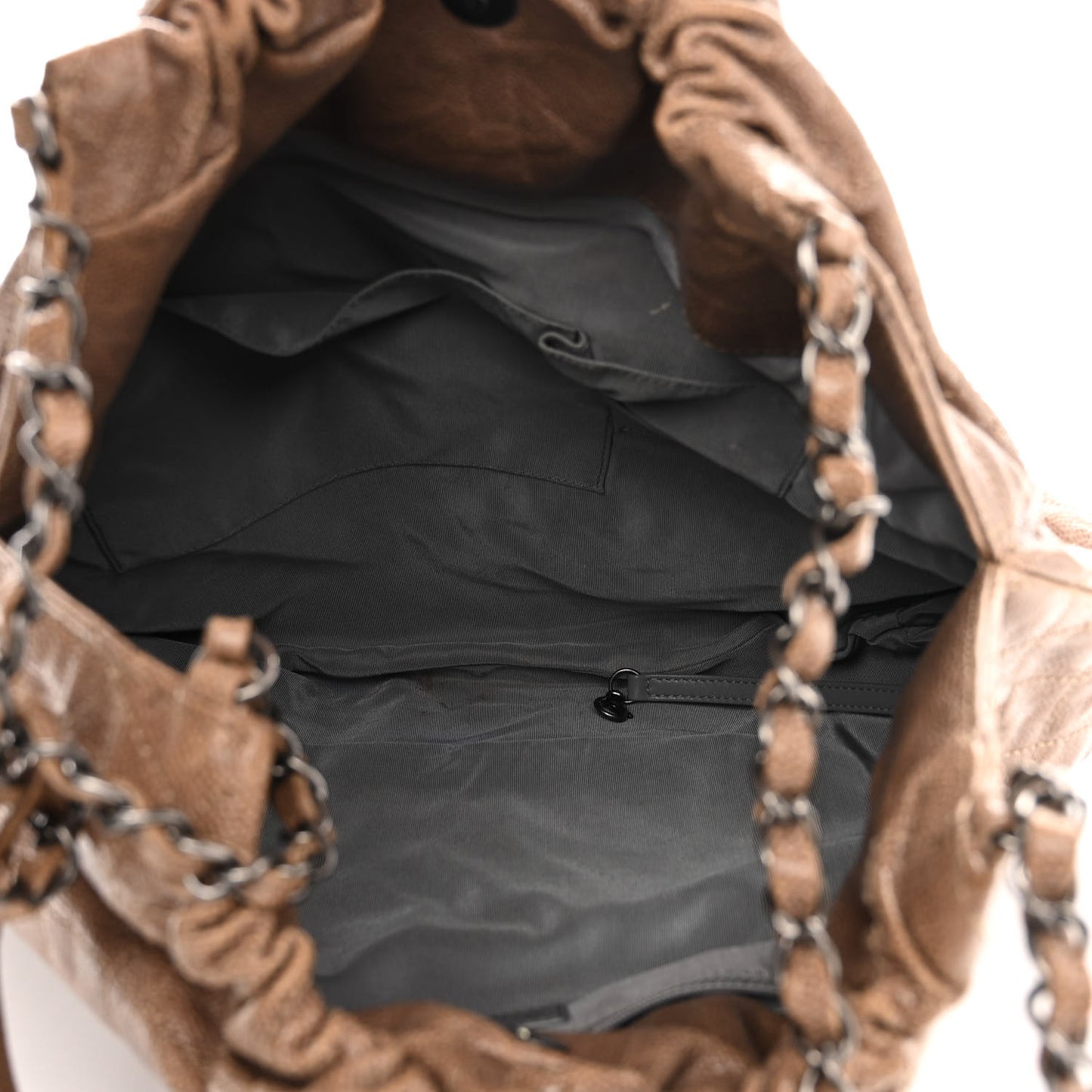 Distressed Glazed Caviar Quilted Large Elastic Tote Brown