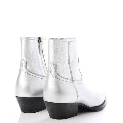 Saint Laurent Metallic Calfskin Lukas Ankle Boots 37 Silver 4 of 10