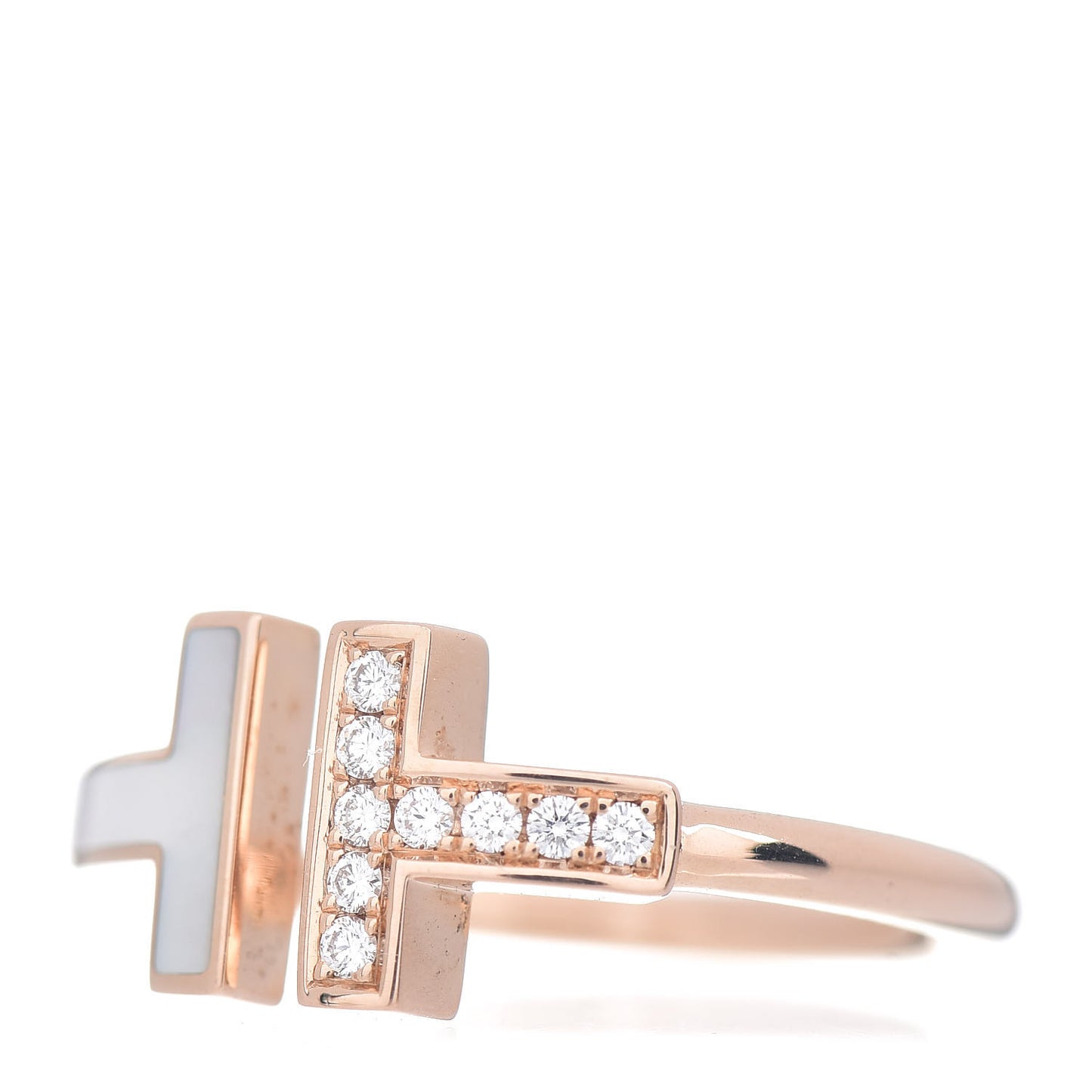 18K Rose Gold Diamond Mother of Pearl T Wire Ring 52 6