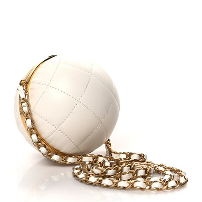 Chanel Lambskin Quilted Sphere Minaudiere Chain Clutch White 2 of 8