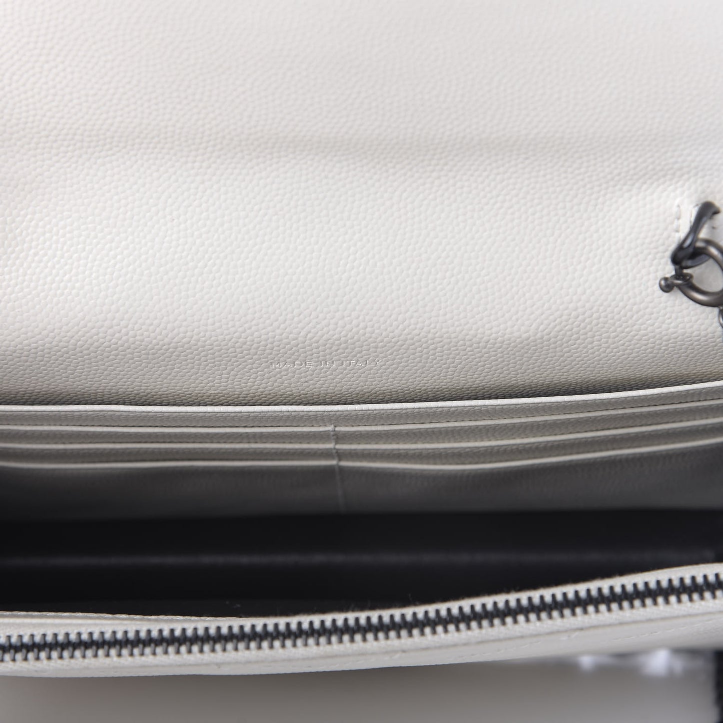 Grain De Poudre Matelasse Chevron Monogram Envelope Chain Wallet Dove White
