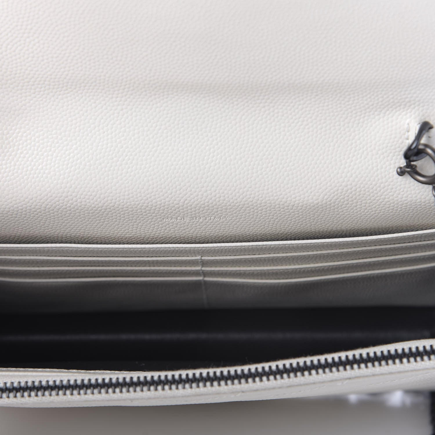 Saint Laurent Grain De Poudre Matelasse Chevron Monogram Envelope Chain Wallet Dove White 5 of 9