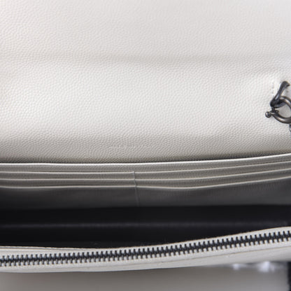 Saint Laurent Grain De Poudre Matelasse Chevron Monogram Envelope Chain Wallet Dove White 5 of 9