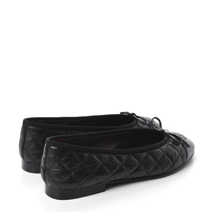 Chanel Aged Calfskin Quilted Cap Toe Ballerina Flats 38 Black 4 of 10