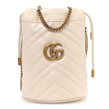 Gucci Calfskin Matelasse Mini GG Marmont 2.0 Bucket Bag White 1 of 11