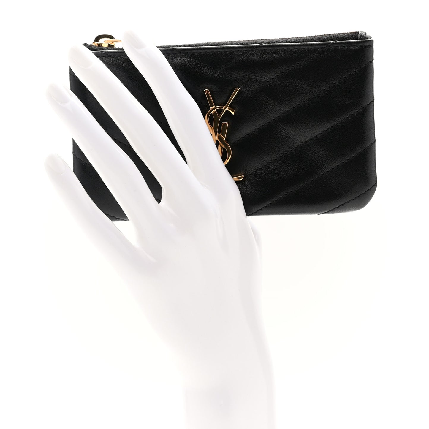 Calfskin Matelasse Monogram Key Pouch Black