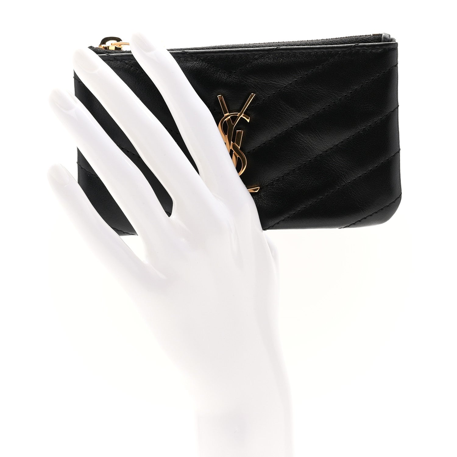 Saint Laurent Calfskin Matelasse Monogram Key Pouch Black 2 of 8
