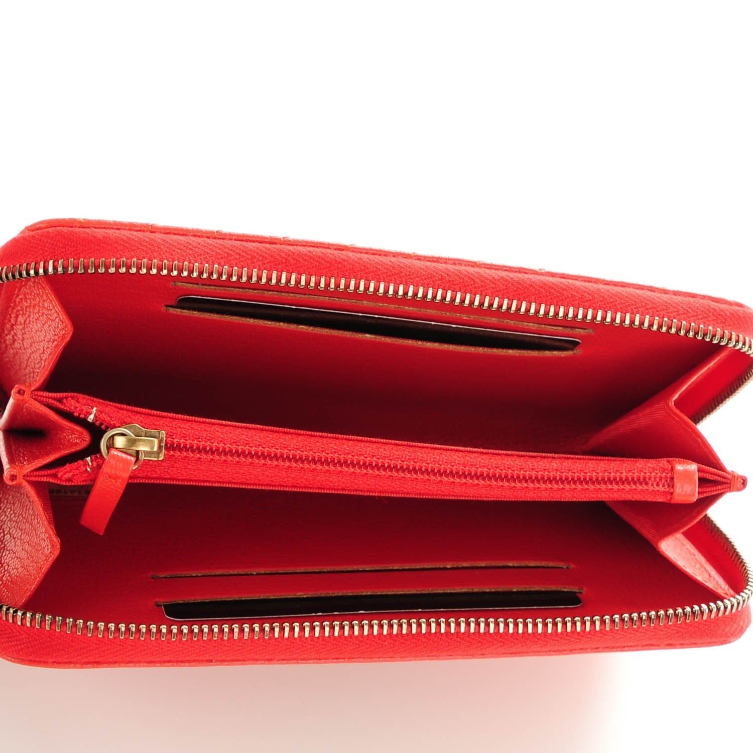 Chanel Shiny Goatskin Diagonal Quilted Small Zip Around Wallet Red 5 of 8