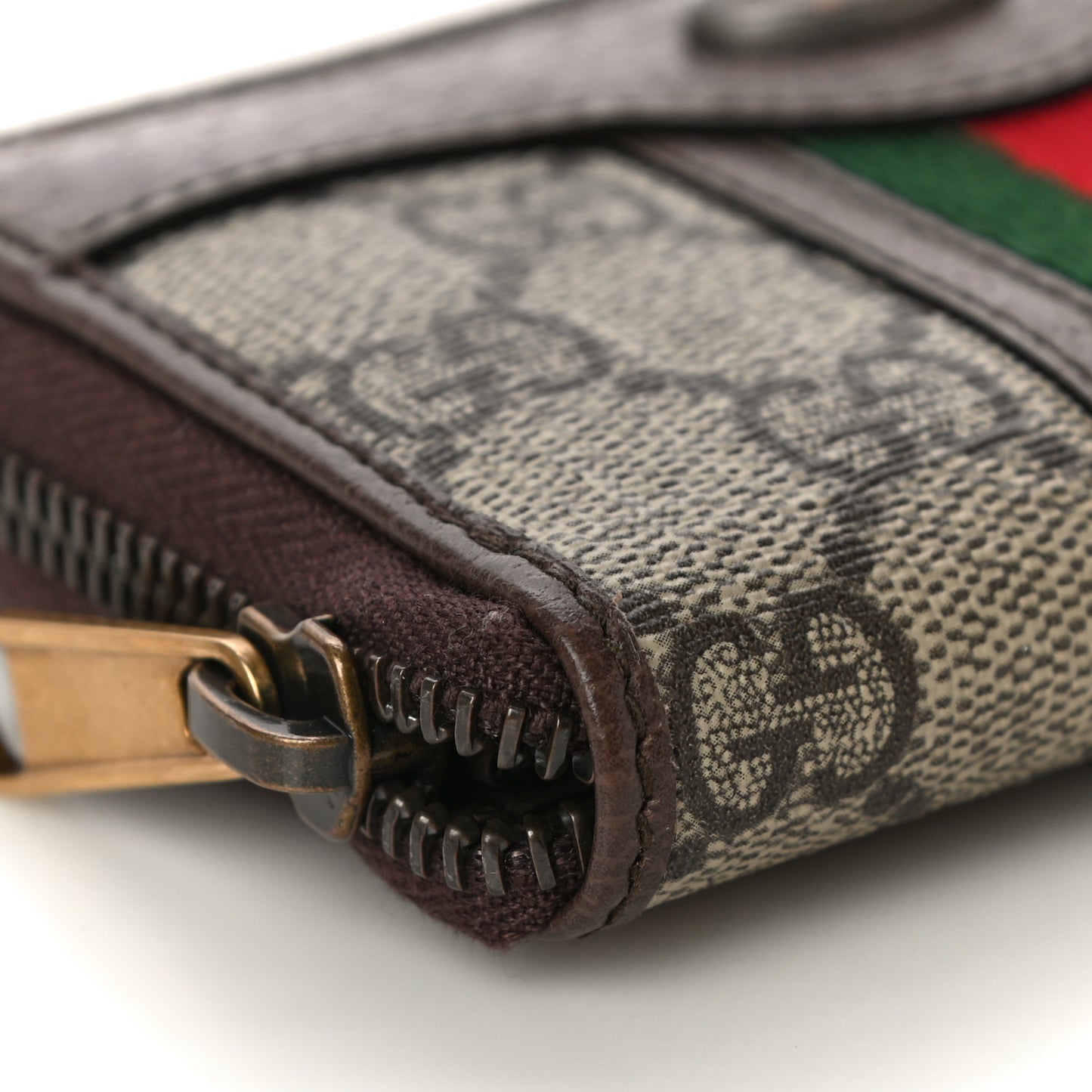 GG Supreme Web Ophidia Zip Around Card Case Brown