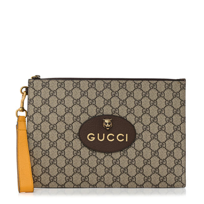 Gucci GG Supreme Monogram Neo Vintage Zip Wristlet Pouch Beige New Acero Crop 1 of 7