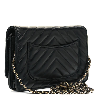 Chanel Lambskin Chevron Quilted Wallet On Chain WOC Black 3 of 10