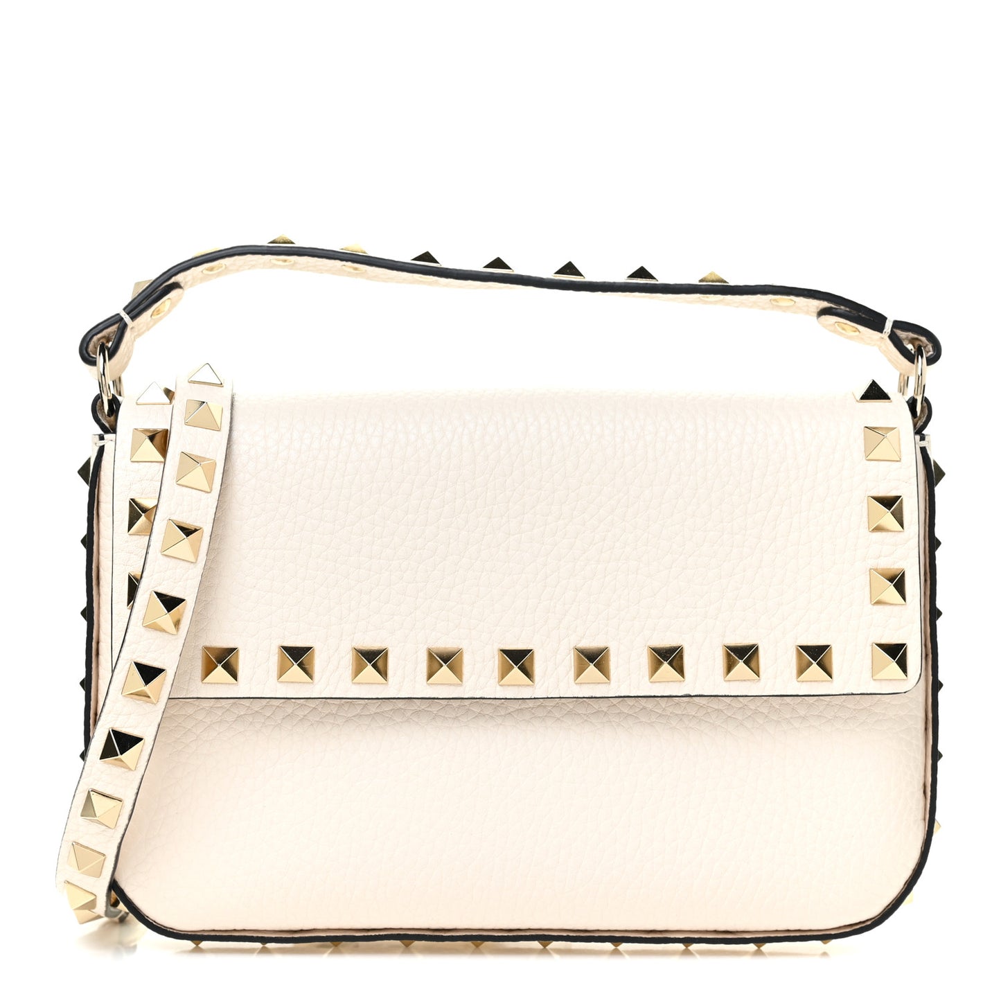Grainy Calfskin Rockstud Crossbody Pouch Light Ivory