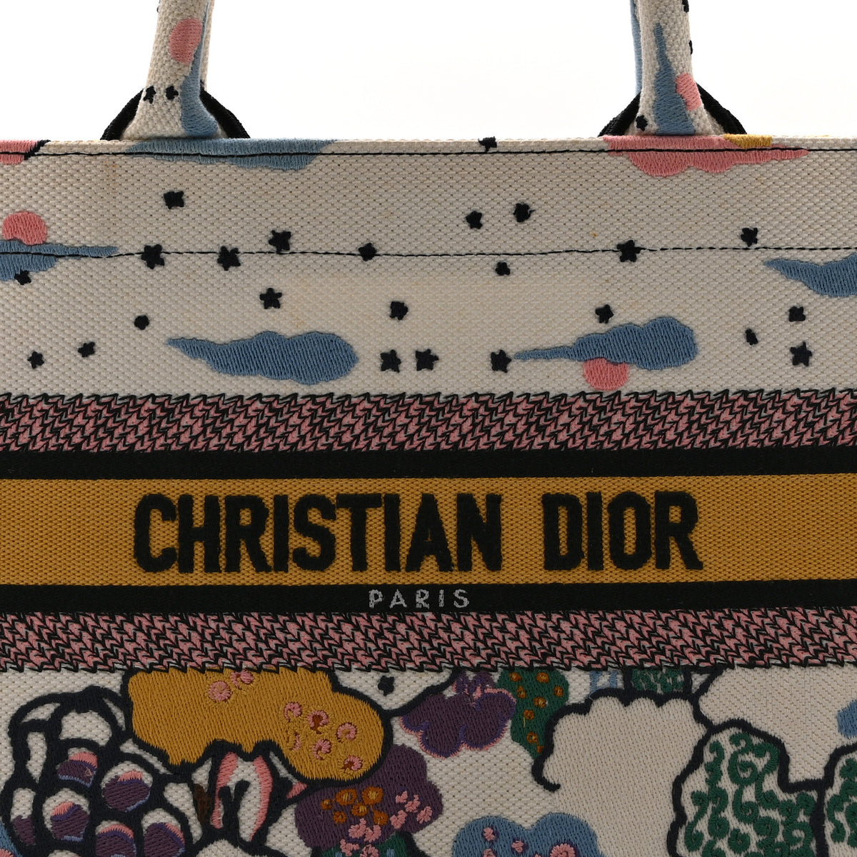 Canvas Embroidered Ciel De Reve Small Book Tote Latte Multicolor