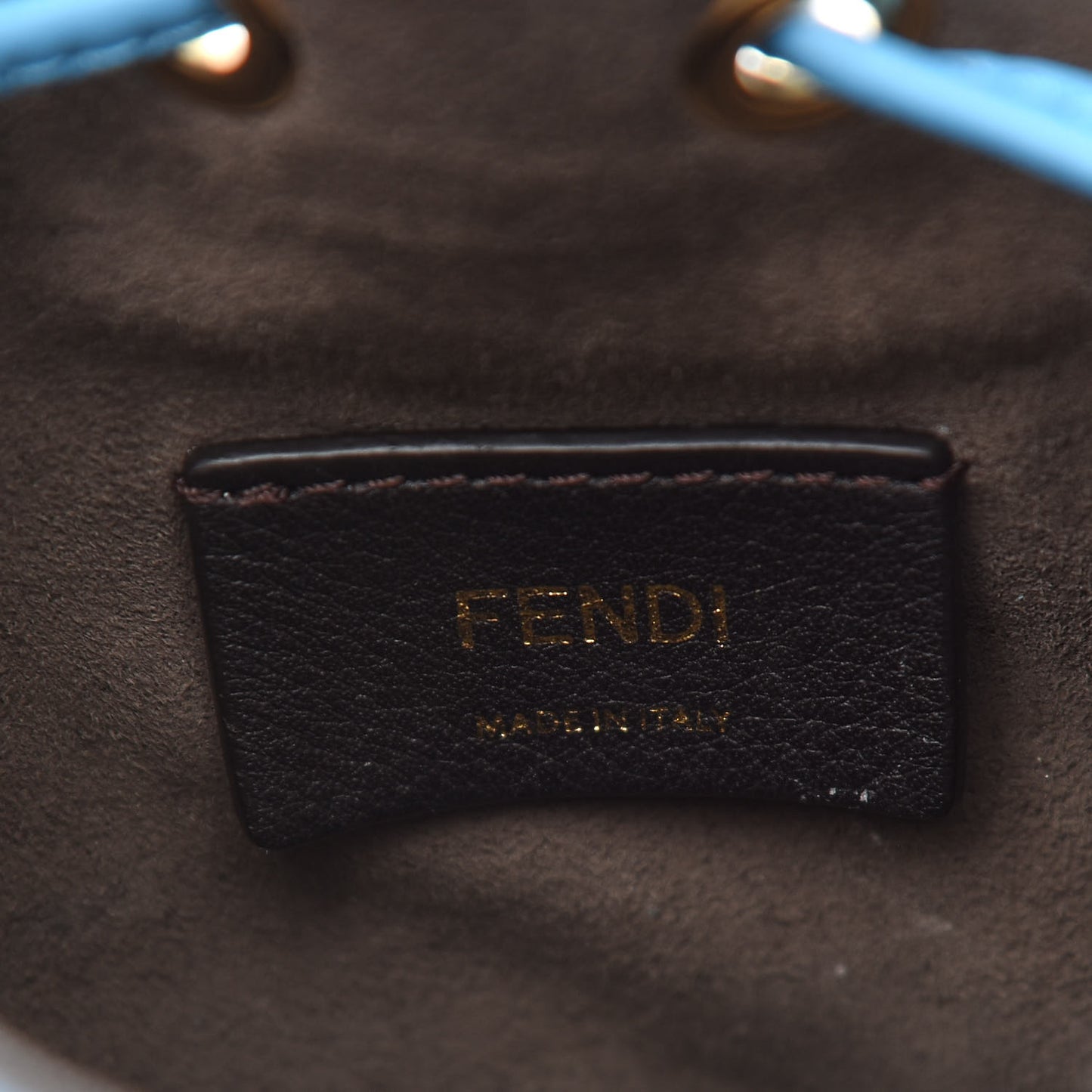X SARAH COLEMAN Glazed Canvas Vitello King F is Fendi FF Vertigo Mini Mon Tresor Bucket Bag Cyber Blue White