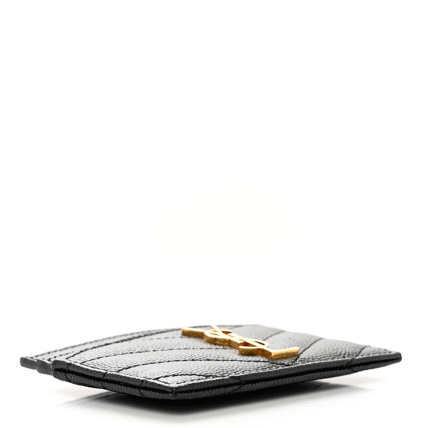 Saint Laurent Grain De Poudre Matelasse Chevron Monogram Credit Card Case Black 4 of 7