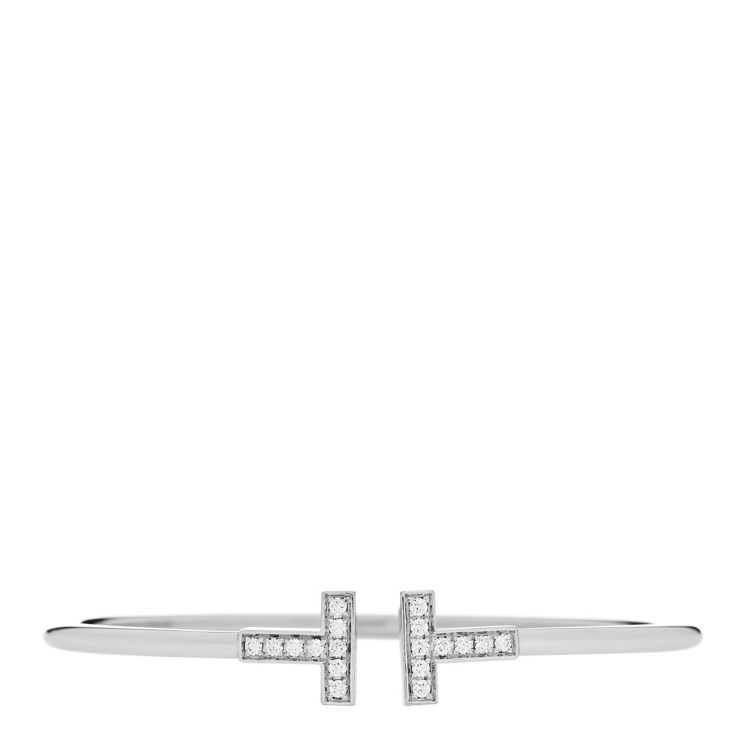 Tiffany 18K White Gold Diamond T Wire Bracelet 1 of 3
