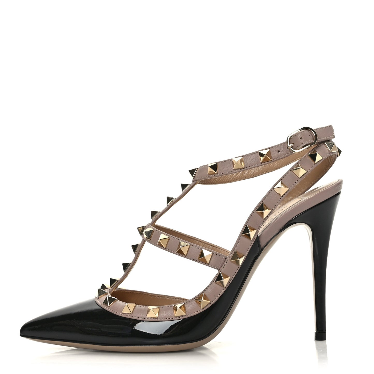 Patent Nappa Rockstud Ankle Strap 100mm Pumps 37.5 Black Poudre
