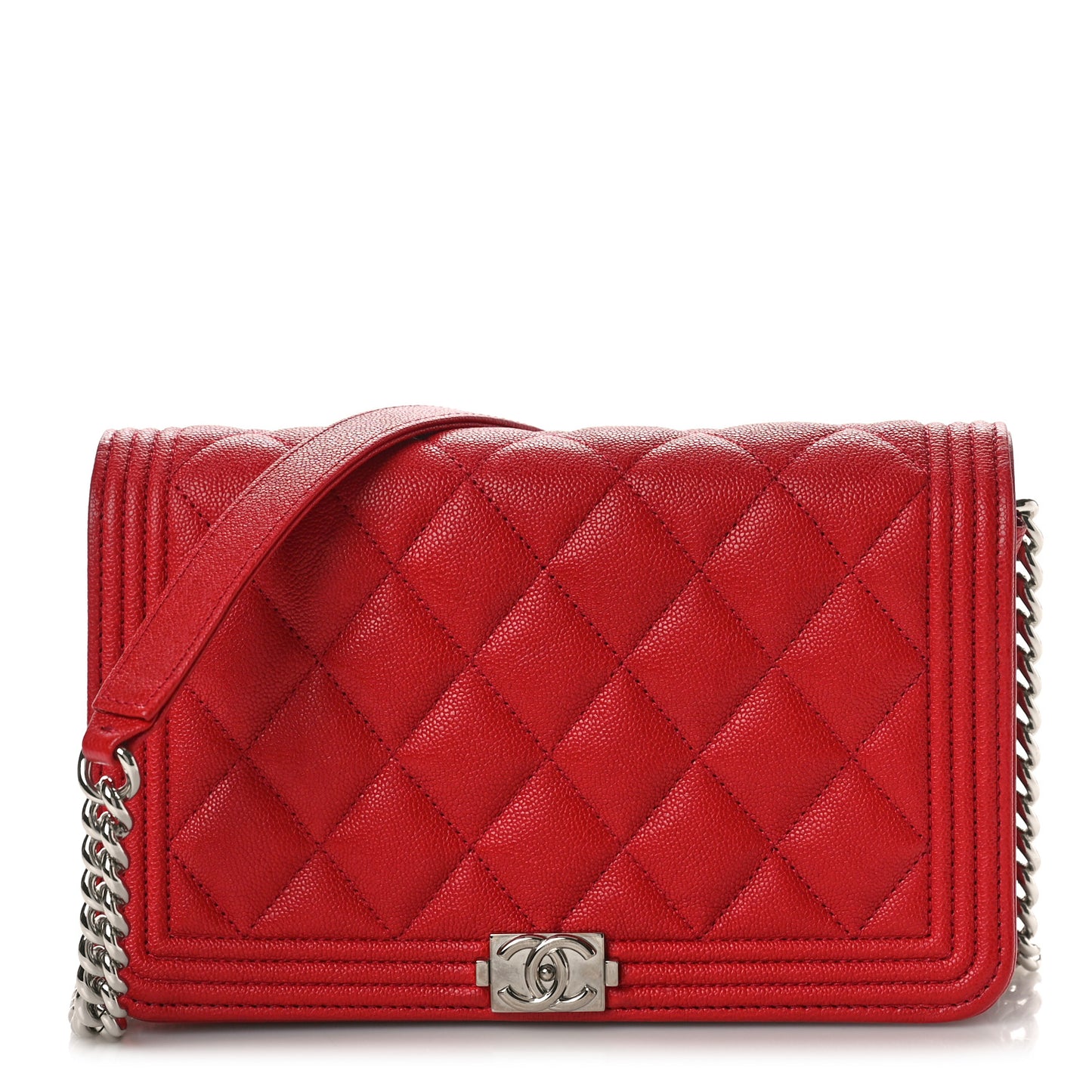 Caviar Quilted Boy Wallet On Chain WOC Red