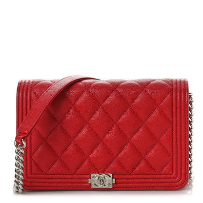 Chanel Caviar Quilted Boy Wallet On Chain WOC Red 1 of 10