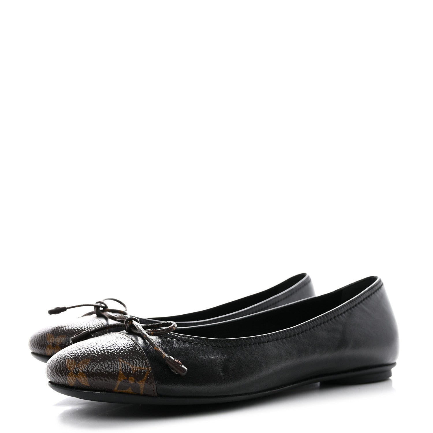 Louis Vuitton Calfskin Monogram Nylon Bow Ballerina Flats 37 Black 3 of 9