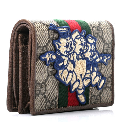 Gucci X DISNEY GG Supreme Monogram Web Three Little Pigs Ophidia Card Case Wallet Beige New Acero 3 of 7