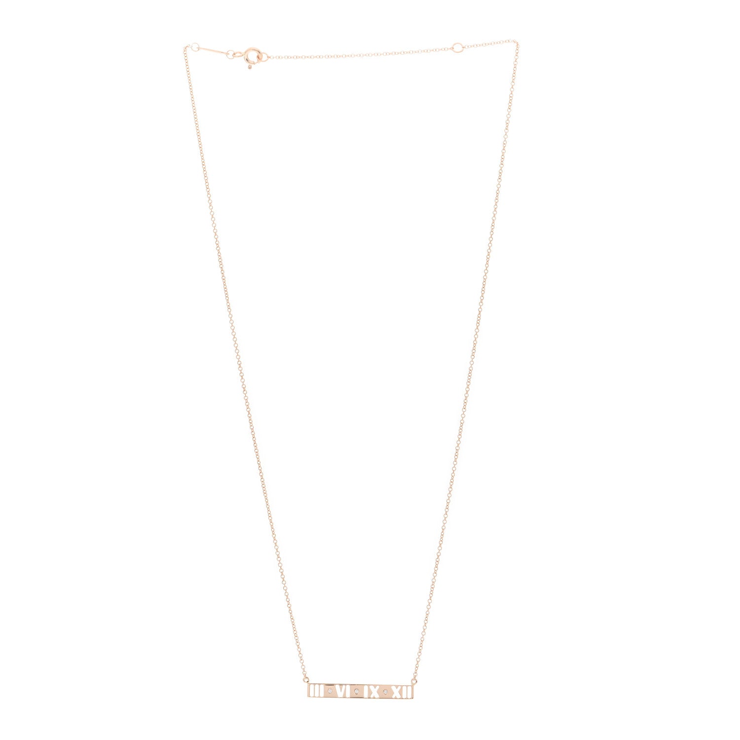 Tiffany 18K Rose Gold Diamond Atlas Pierced Bar Pendant Necklace 3 of 5
