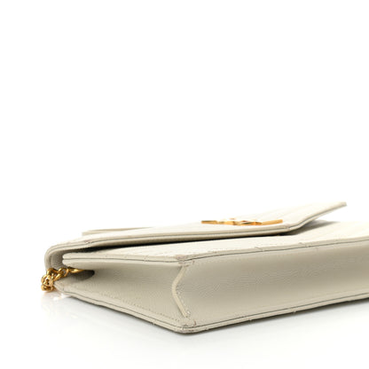 Saint Laurent Grain De Poudre Matelasse Chevron Monogram Envelope Chain Wallet Crema Soft 9 of 11