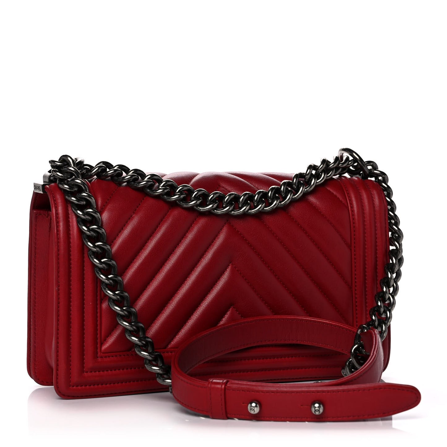 Calfskin Chevron Quilted Medium Boy Flap Dark Red