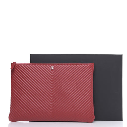 Chanel Caviar Chevron Quilted Large Cosmetic Case Dark Red 10 of 10