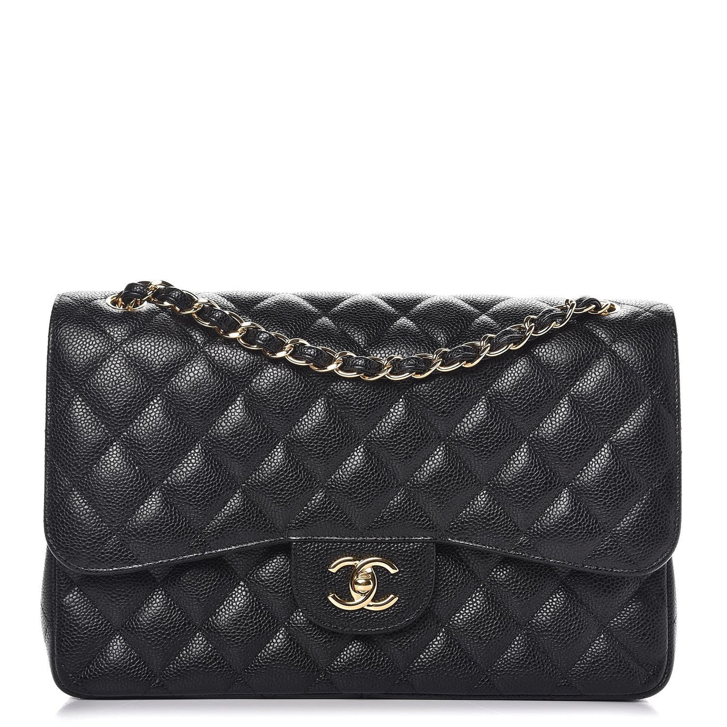 Caviar Quilted Jumbo Double Flap Black