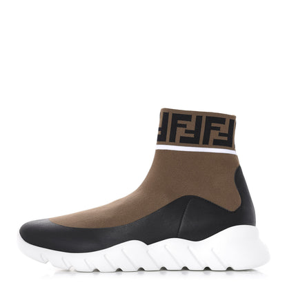Fendi Stretch Knit Jacquard FF Reloaded Mens High Top Sock Sneakers 5 Tobacco Black 1 of 10