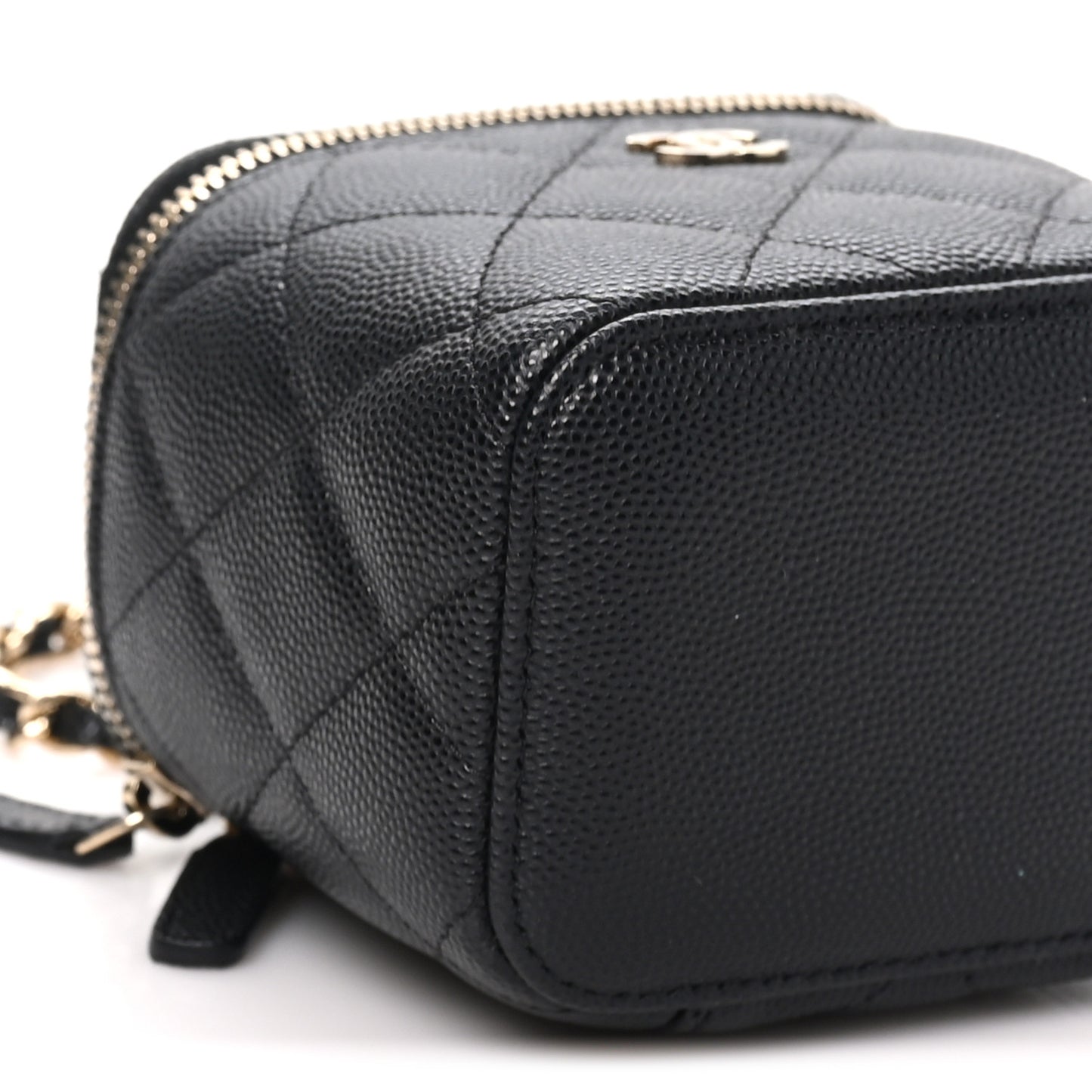 Caviar Quilted Mini Vanity Case With Chain Black