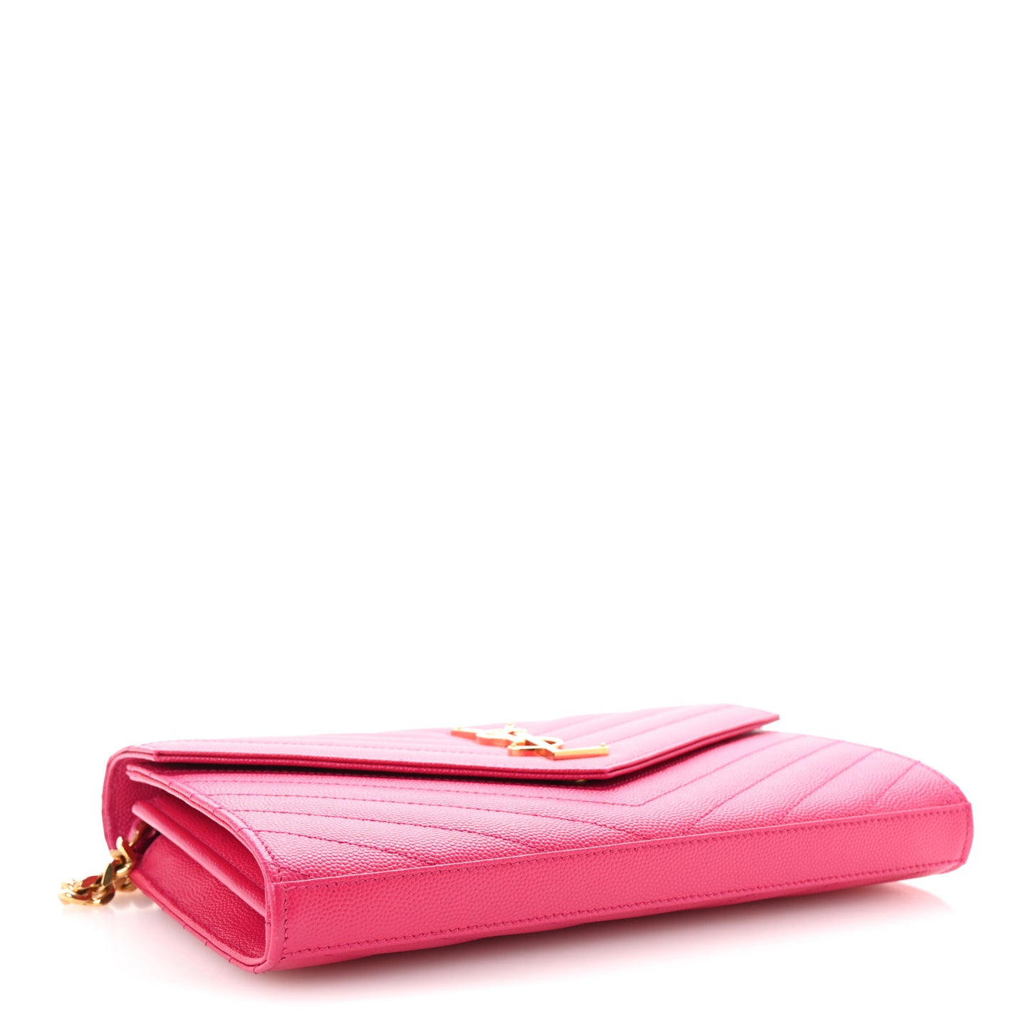 Grain De Poudre Matelasse Chevron Monogram Chain Wallet Lipstick Fuchsia
