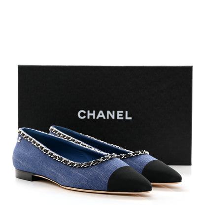 Chanel Fabric Grosgrain Chain Cap Toe Flats 39 Blue Black 9 of 9