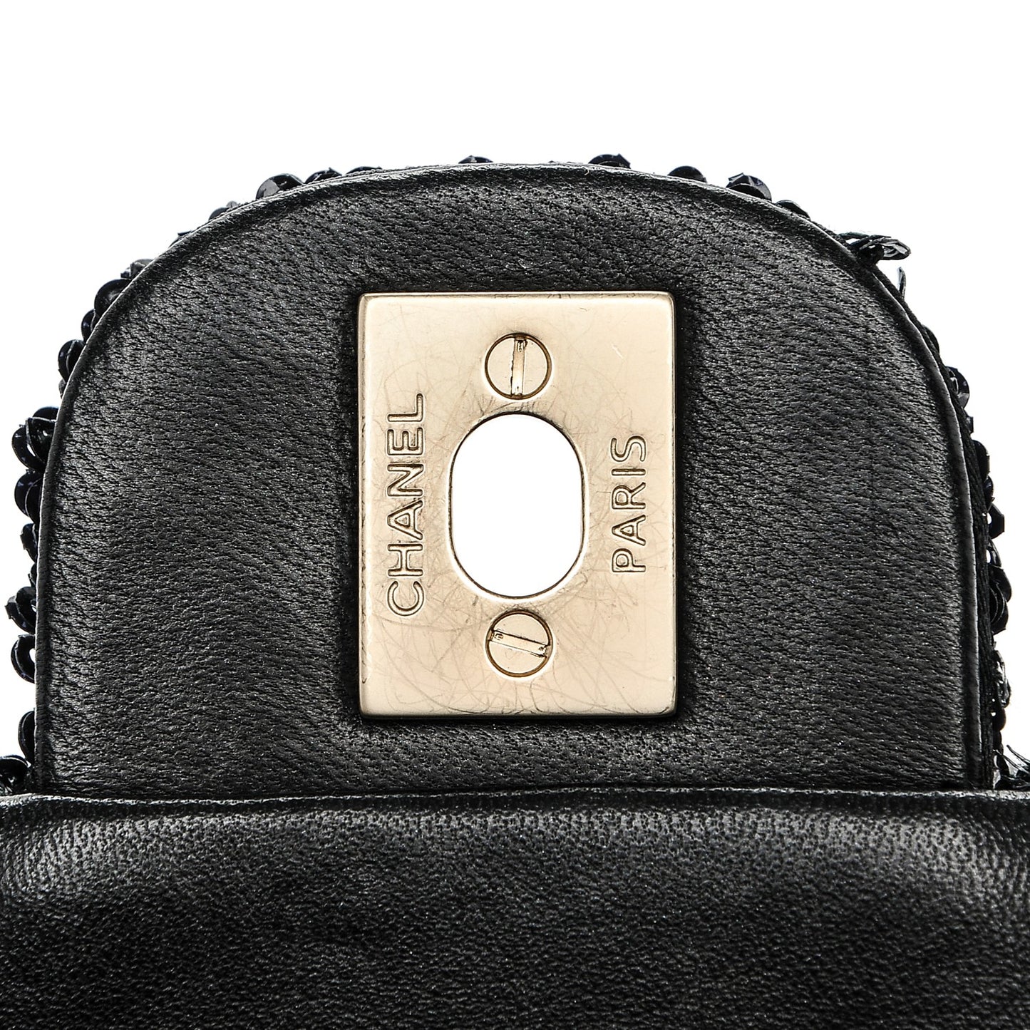 Sequin Embroidered Medium Flap Bag Black