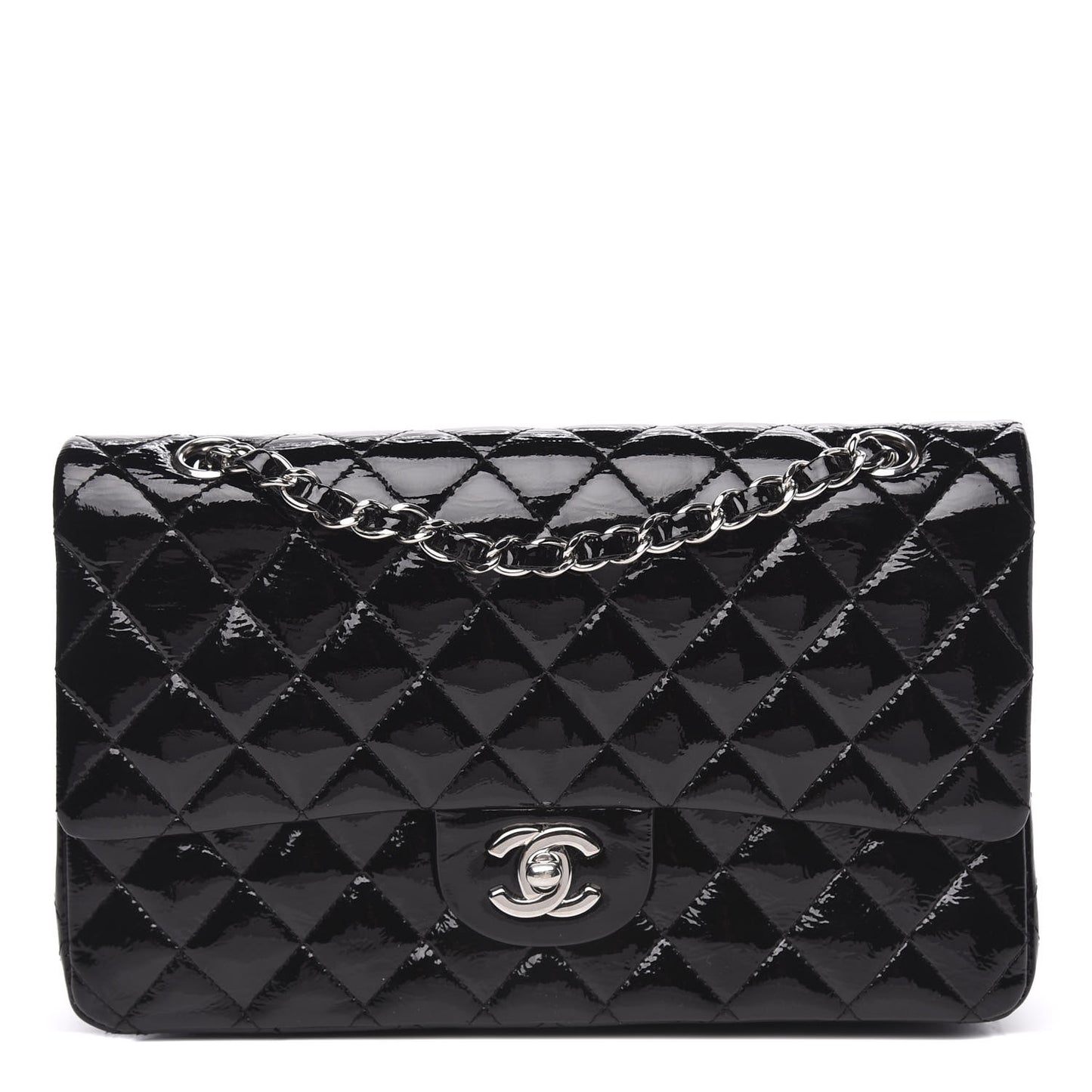 Patent Quilted Medium Double Flap Black