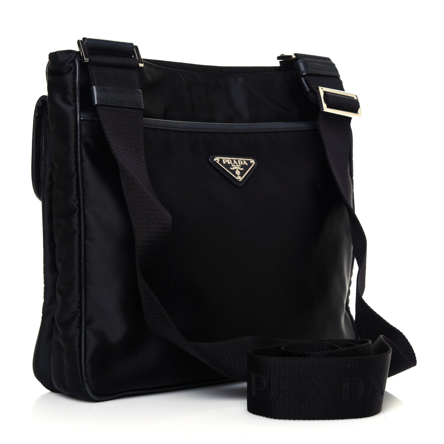 Prada Tessuto Nylon Saffiano Logo Messenger Bag Black 2 of 4