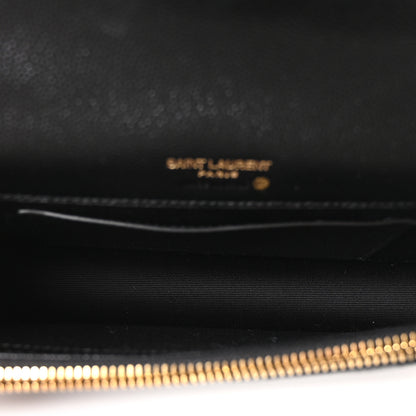 Saint Laurent Grain De Poudre Matelasse Chevron Monogram Envelope Chain Wallet Black 5 of 10