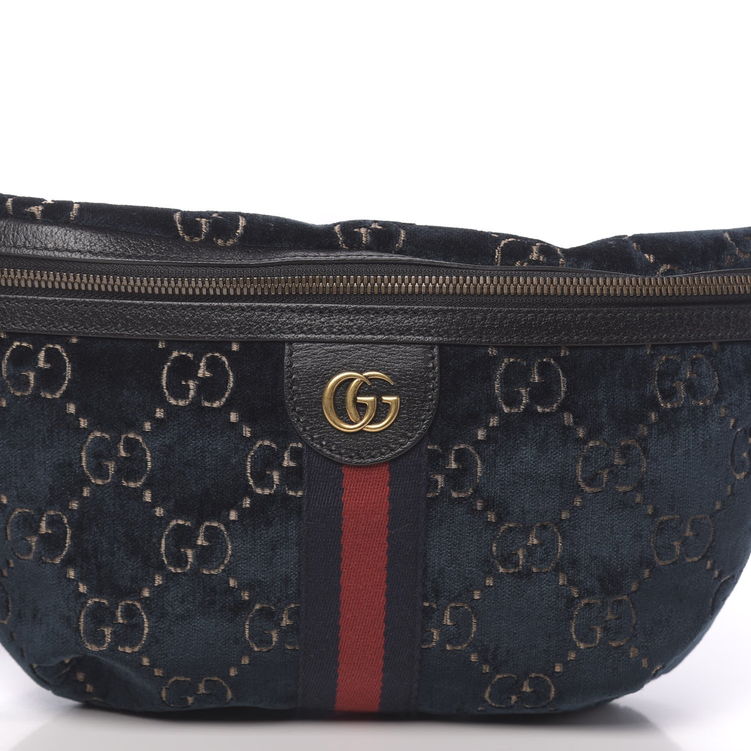 Gucci Velvet GG Monogram Web Belt Bag Blue Beige 10 of 10