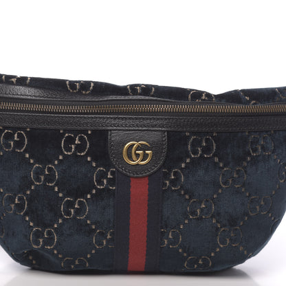 Gucci Velvet GG Monogram Web Belt Bag Blue Beige 10 of 10