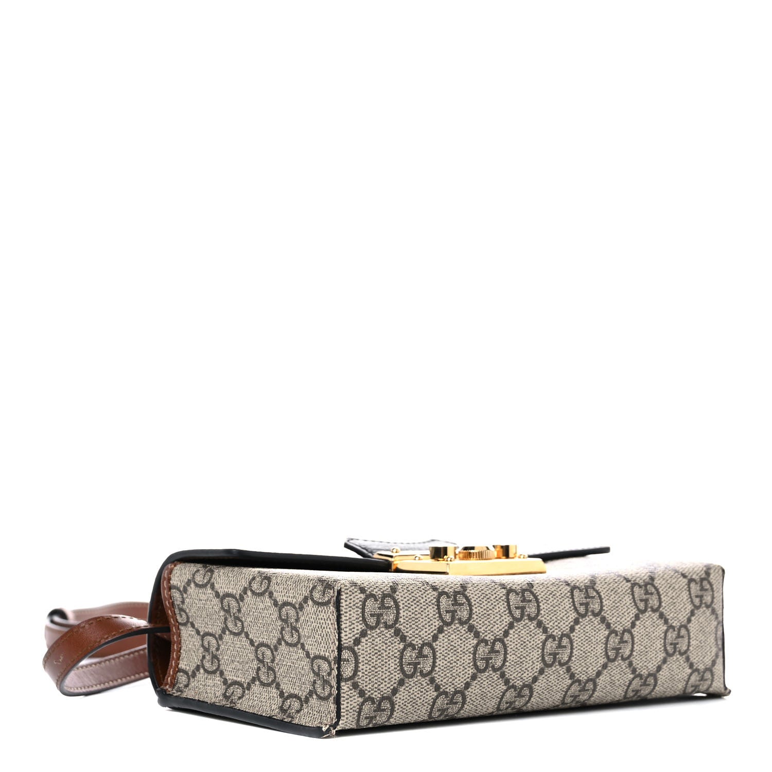 Gucci GG Supreme Monogram Calfskin Mini Padlock Top Handle Shoulder Bag Beige Black Cuir 4 of 16
